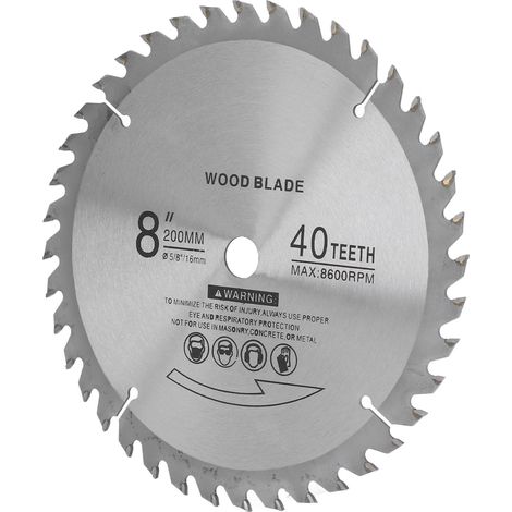 Lame de scie circulaire 200mm 40 dents carbure coupe bois plastique 8600 tr/min modele 8X40TX16 (1/5)
