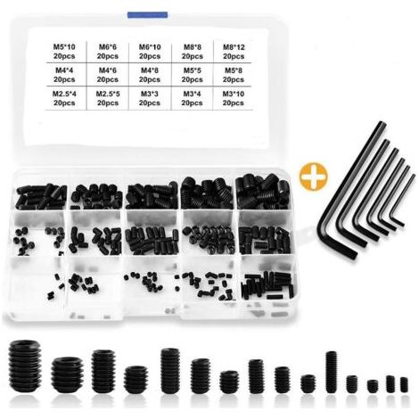 300pcs M2.5 M3 M4 M5 M6 M8 ensemble de vis à tête plate à tête plate avec clé en l hexagonale, noir (1/5)