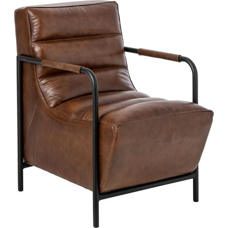 Fauteuil Design en Cuir "Austin" 83cm Marron (1/5)