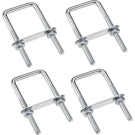 4 Stück U-Bügel M6 80 x 50 mm, Edelstahl-U-Bügel mit Mutter und Unterlegscheiben, Klemmbolzen zur Rohrbefestigung, für Rohrdurchmesser unter 50 mm