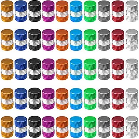 50 bouchons de valve de pneu de voiture avec joint torique, bouchons anti-poussière en aluminium, 10 couleurs (1/4)
