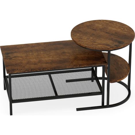2-teiliges Couchtisch-Set mit Tischplatten in Marmoroptik, Braun