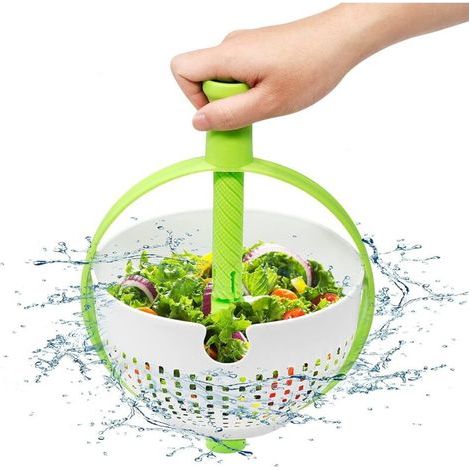 Kleine Salatschleuder, schnell und einfach drehbarer Abtropfkorb, Küchen-Gemüsewaschfilter mit Klappgriff (1/5)