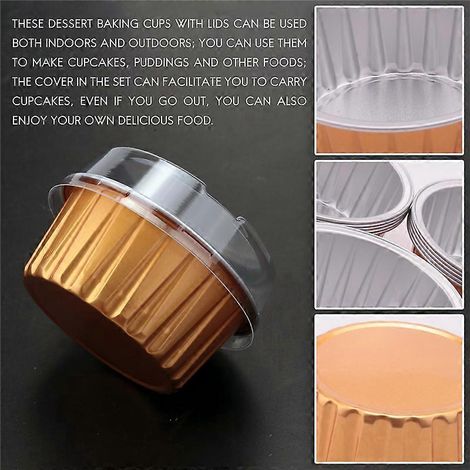 Dessertförmchen mit Deckel, 25er-Packung, goldfarbene Backförmchen aus Aluminiumfolie (1/5)