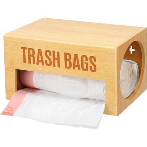 Bamboo Garbage Bag Holder & Dispenser - 2-in-1 Organizer for Trash & Grocery Bags, Under-Sink/Wall/Cabinet Mount, Stackable Storage for Kitchen, Pantry, Garage, Laundry (1/5)
