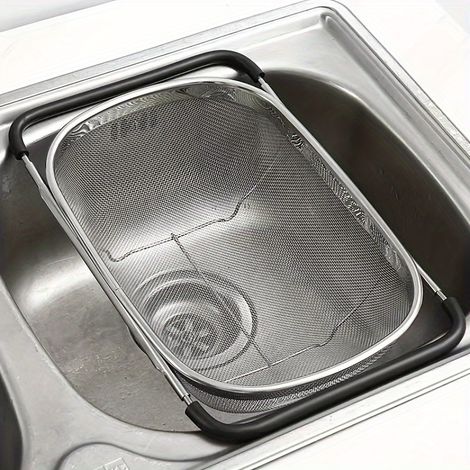 Panier de cuisine en maille pour rincer le riz, panier d'égouttage ménager en acier inoxydable pour laver les fruits et légumes. (1/5)