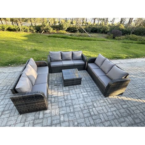 Fimous Patio Garden Furniture Sets Wicker 9 Seater Outdoor Rattan Furniture Sofa Sets with Square Coffee Table (1/5)