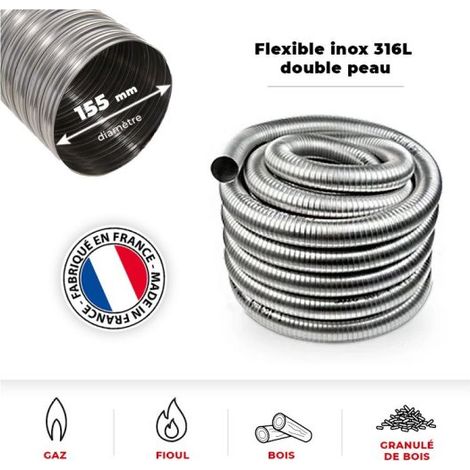 Tubage flexible inox double peau ø155 mm - 6 mètres (1/3)
