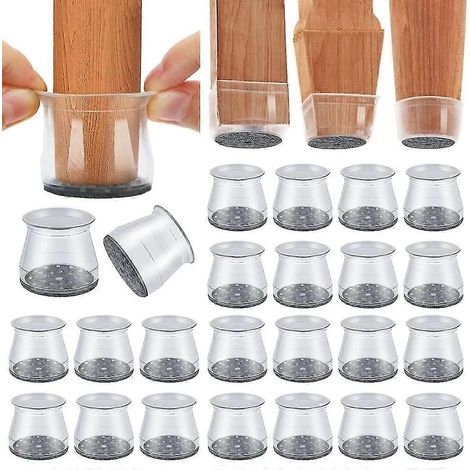 Lot de 24 protège-pieds de chaises, de tables et de tabourets en silicone avec patins en feutre pour sols en bois - WELLNGS (1/4)
