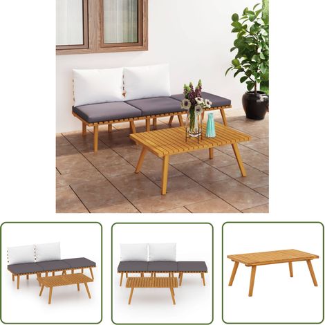The Living Store Salon de jardin 4 pcs avec coussins Bois d'acacia solide - Salon De Jardin - Meuble De Jardin - Ensemble De Salon De Jardin - Mobilier De Jardin - Acacia (1/5)