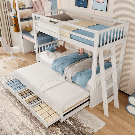Etagenbett 90x200 cm Mit Kieferngestell Und Weißem Mdf Für Kinder (1/5)