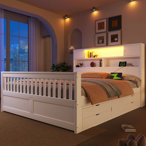 letto contenitore 160x200 LED cassetti bianco HAVRYA (1/5)