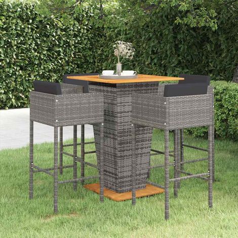vidaXL Set muebles de bar jardín 5 pzas y cojines ratán sintético gris (1/5)