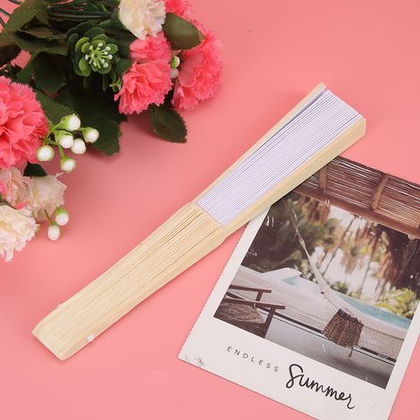 Lot de 5 éventails pliables en bambou blanc, accessoire de décoration pour les chaudes journées d'été (1/5)