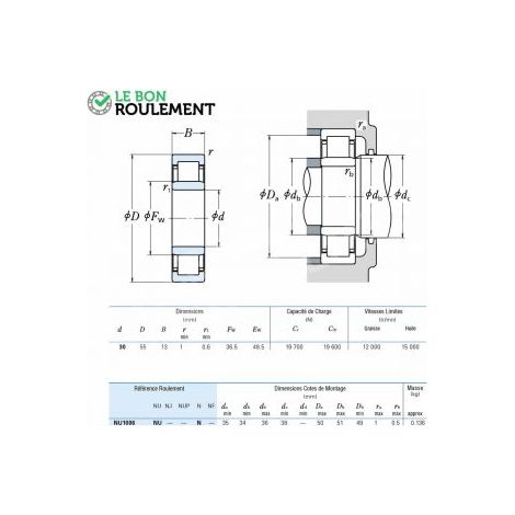 Roulement à rouleaux cylindriques NU1006-NSK