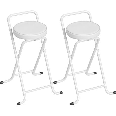 Lot 2 Tabourets Bar Pliables Sinesio Pratique Compact Blanc Sans Montage 120 kg (1/4)