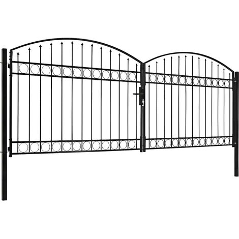 vidaXL Puerta de valla ASSEN de doble puerta con arco superior de acero, 400 x 150 cm (1/2)