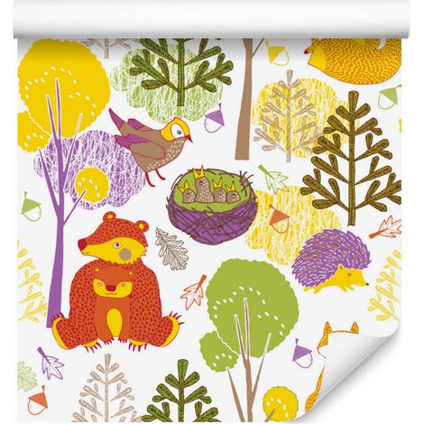 Carta da parati con simpatici animali del bosco per soggiorno e camera da letto, 50x1000 cm (1/5)