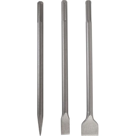 Set mit 3 Flachmeißeln mit flachen Spitzen für Bohrhämmer, 40 cm, zum Entfernen von Beton, Stein und Fliesen. -Crezuo