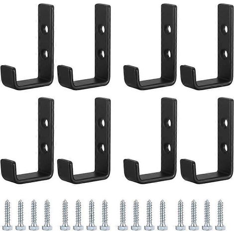 Lot de 8 crochets muraux robustes, crochets en J pour garage, crochets universels noirs à visser, porte-manteaux, crochets solides pour suspendre vêtements, garage, fixation murale pour Bul (1/5)