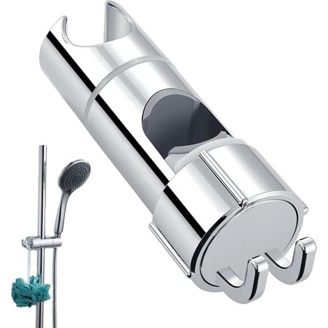 Supporto scorrevole per asta doccia - ø 18-25 mm - Supporto per soffione doccia - Con 2 ganci - Cromato - Regolabile - ABS - Doccetta - Supporto per soffione doccia - Doccia - Bagno - Argento - Univer (1/5)