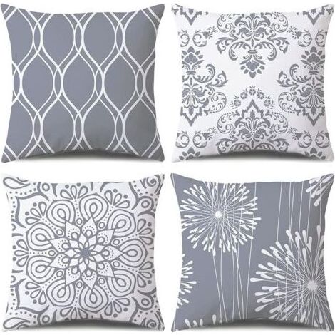 Lot de 4 housses de coussin décoratives, gris et blanc, modernes et simples, carrées (gris et blanc, 45,7 x 45,7 cm) (1/5)