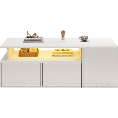 Table basse 100x50x35 cm avec 2 tiroirs, capacité de charge 60 kg, rangement blanc pour salon