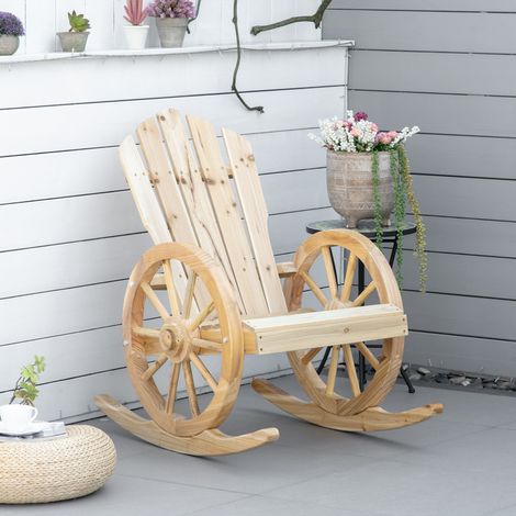 Fauteuil à bascule rustique, chaise de jardin, design roue de chariot, résistant aux intempéries, bois de sapin, 68 x 88 x 92 cm (1/5)