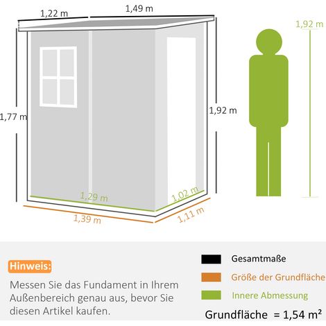 Geräteschuppen, Tür mit Schloss, Fenster für Tageslicht & Belüftung, Aluminium, 122 x 149 x 192/177 cm Grau (1/5)