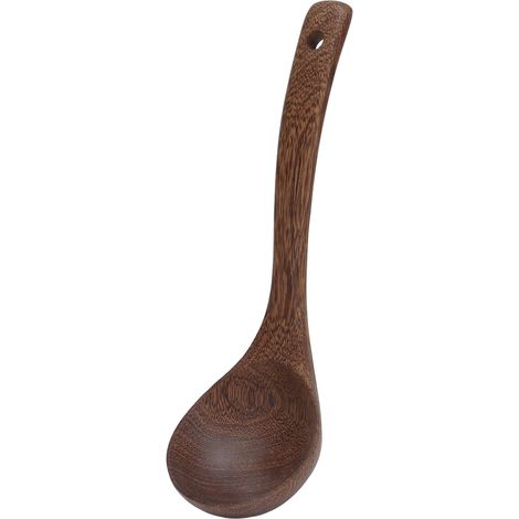 Cuillère à soupe en bois de wengé, ustensile de cuisine rond avec trou de suspension, idéale pour le thé, le café, les desserts, le sucre et les salades. Manche incurvé, petite taille. (1/5)