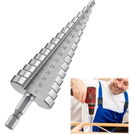 Foret Étagé Métal avec Revêtement Titane - Fraise Meche Etage (4mm-32mm) pour Métal, Bois, Plastique, Laiton, Aluminium, PVC Perçage Précis et Rapide (4-32) 4-32 (1/5)