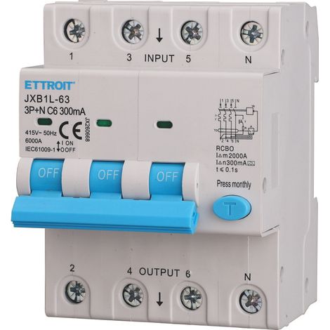 ETTROIT interruttore Magnetotermico Differenziale 3P+N 6A 300mA 380V-6KA CLASSE A - JX260668
