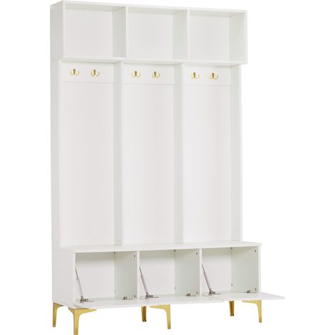 Mobile da ingresso con panca e appendiabiti, contenitore bianco 120 x 40 x 191,5 cm (1/5)