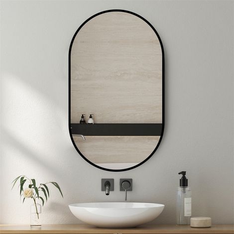 Miroir de Salle de Bain Ellipse - 50x80cm - Mural Vertical ou Horizontal avec Film Antiexplosion Design Moderne - Argent (1/5)