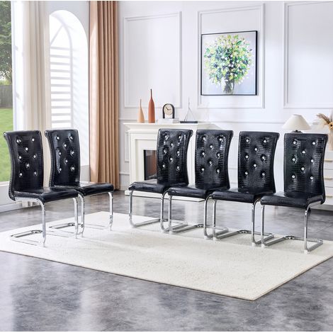 Chaise salle manger noire PVC pieds chromés OKMYHOME (1/5)