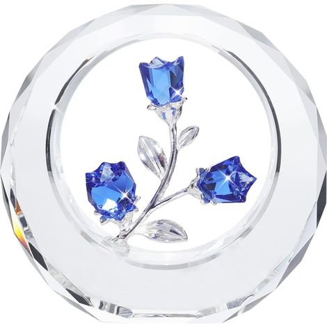 Figurines de tulipes en cristal avec un anneau extérieur rond, figurines de collection en verre en forme de bouquet printanier, presse-papiers décoratifs (bleu cobalt) (1/5)