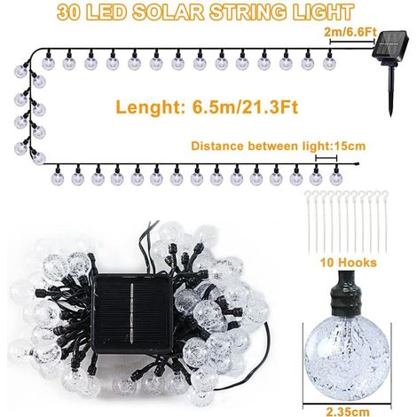 Luci a stringa solari - 30 LED a forma di cristallo, luci a stringa solari per interni/esterni, 8 modalità per giardino, patio, balcone, alberi, matrimoni, feste - AIMOONSA (1/4)