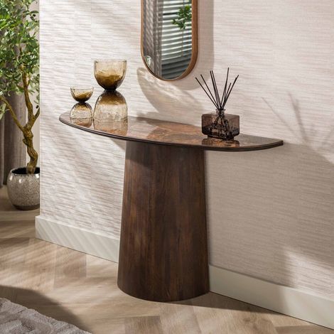 Console 120x35x77 cm en manguier et marbre marron - LIVEA (1/5)