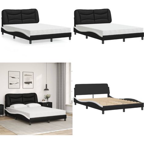 Bett mit Matratze Schwarz und Weiß 140x200 cm Kunstleder - Schlafzimmermöbel - Doppelbett - Boxspringbett - Bettrahmen - Kunstlederbett - Home & Living (1/5)