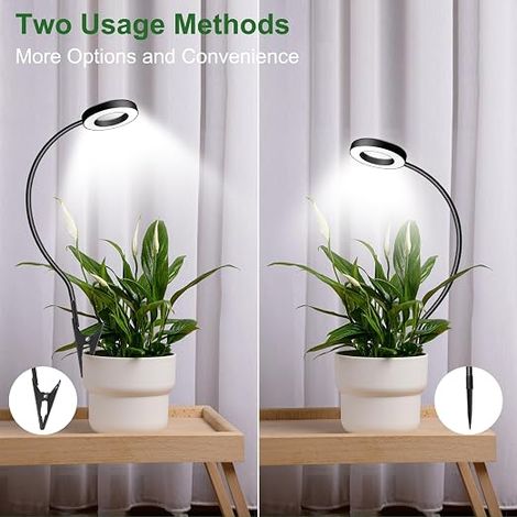 Pflanzenlampe LED Vollspektrum Pot Clip 6500K Grow Light zwei Installationsoptionen Pflanzenlicht 3 Farbtemperatur LED Grow Lamp mit 360° Schwanenhals 6/12/16H Timer 5 Helligkeit (1/4)