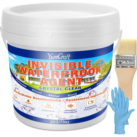 Liquide d'Étanchéité Transparent 2kg, Agent de Revêtement Imperméable Membrane d'Étanchéité, Réparation de Fuite Anti-Fuite pour Toits, Salle de Bain, Murs, Cuisine, Intérieur et Extérieur (1/5)