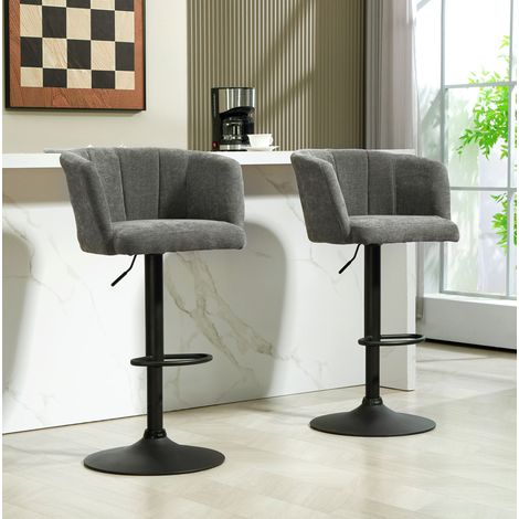 Lot de 2 tabourets de bar réglables pivotants, assise tissu effet lin, dossier coque et repose-pieds, pour cuisine et îlot, gris foncé, hauteur 64-85 cm  CHICFURN (1/5)