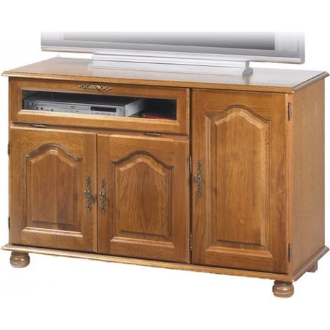 Meuble rack HiFi chêne 3 portes dessus relevable