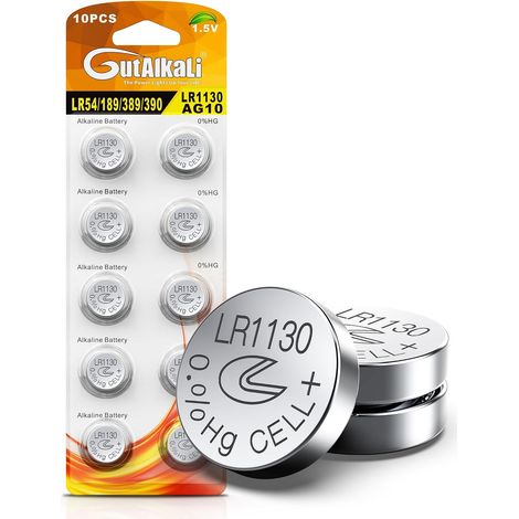 Lot de 10 Piles Bouton alcalines AG10 LR1130 1,5 V sans Mercure (1/5)