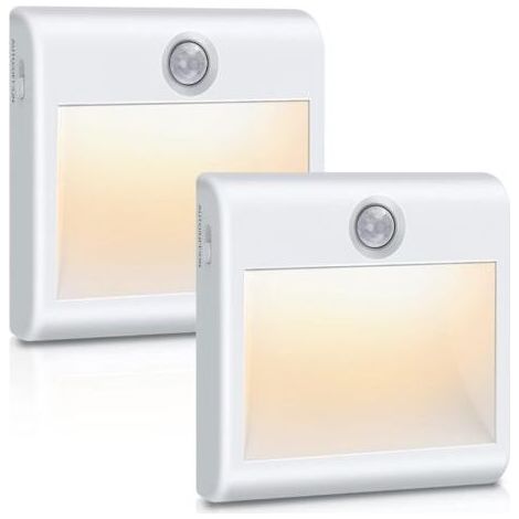 Veilleuse LED [Lot de 2], Lampe Detecteur de Mouvement Interieur, Alimenté via Batterie Lampe de Placard Magnétique Adhésive Blanc Chaud pour Couloir, Escalier, Cuisine, Penderie, Armoire (1/4)