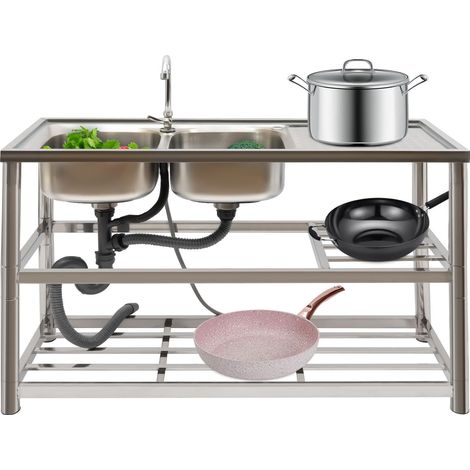 Edelstahl küchenspüle, 120 80 45cm Multifunktionswaschtisch, Camping Spüle mit Wasserhahn, Edelstahlspüle Spültisch für Outdoor (1/5)
