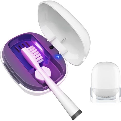 Sanitizer toothbrush case cover with light, toothbrush cover with stand, rechargeable portable toothbrush cleaner case.white