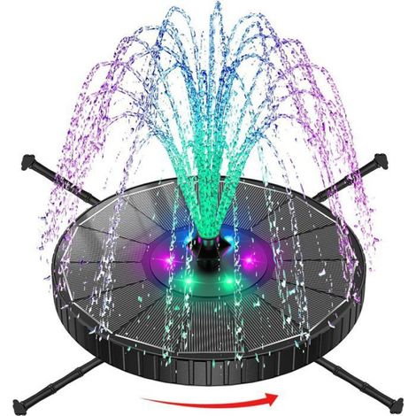 Fontaine Solaire Led Colorée, 3.5W Extérieur Flottante Pompe Bassin Solaire, 3 Modes De Réglage De Hauteur D’Eau 2000Mah Batterie (1/5)