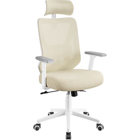 Yaheetech Poltrona/Sedia Ufficio Scrivania Ergonomica Reclinabile Bloccabile Schienale Alto Braccioli Supporto Lombare Poggiatesta Regolabili a Ruote Girevole Beige