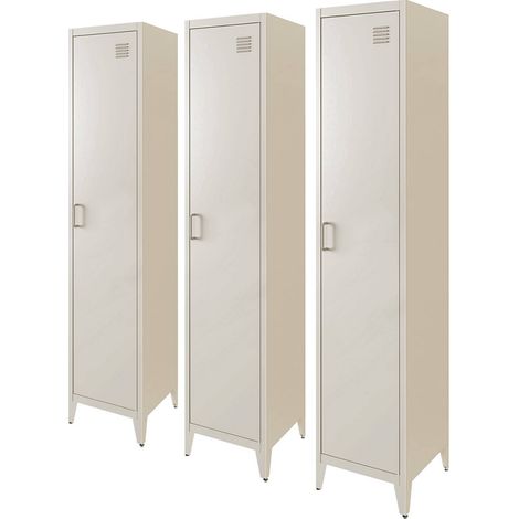 Set of 3 metal cabinets/lockers with 4 storage compartments, industrial-style Beige 38x38x180 cm - Soho (1/5)